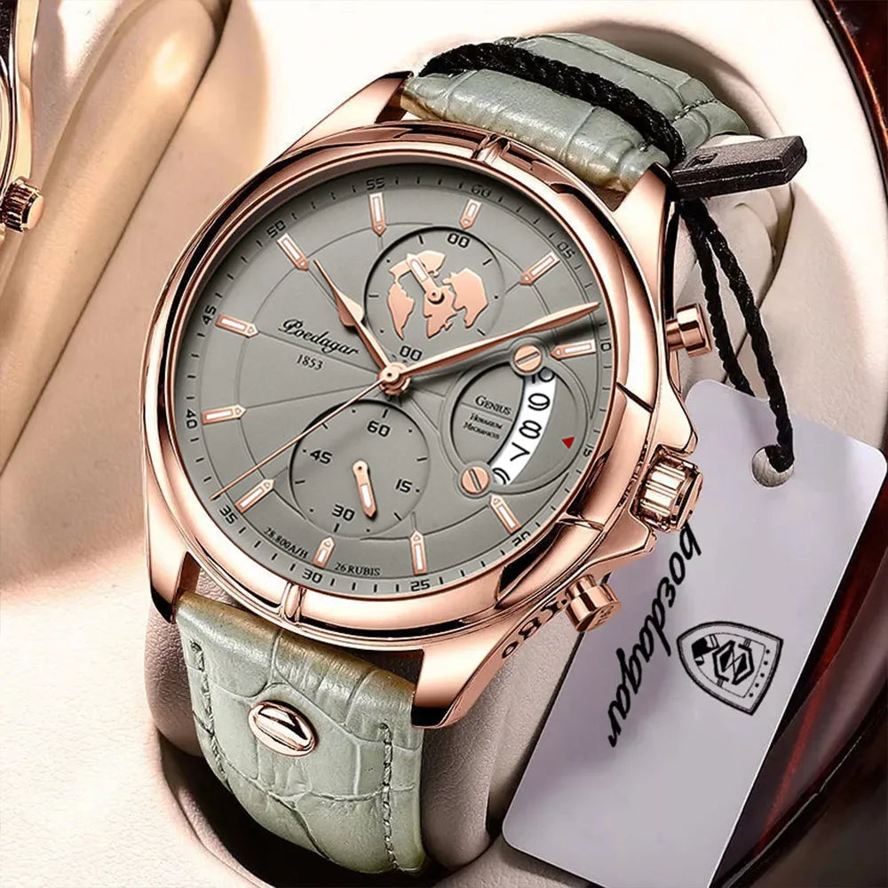 Luxury Brand Man Watch Chronograph Date Waterproof Leather Watches for Men Casual Male Clock Sports Quartz Men'S Watch