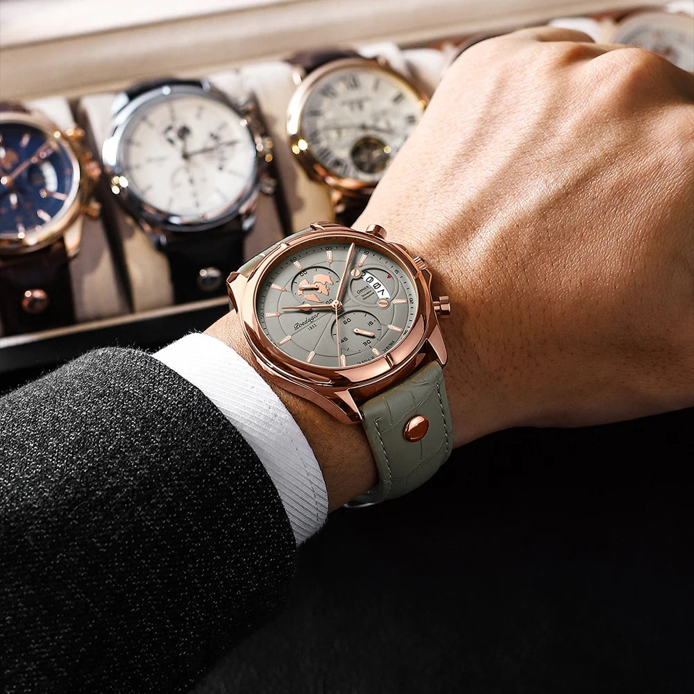 Luxury Brand Man Watch Chronograph Date Waterproof Leather Watches for Men Casual Male Clock Sports Quartz Men'S Watch