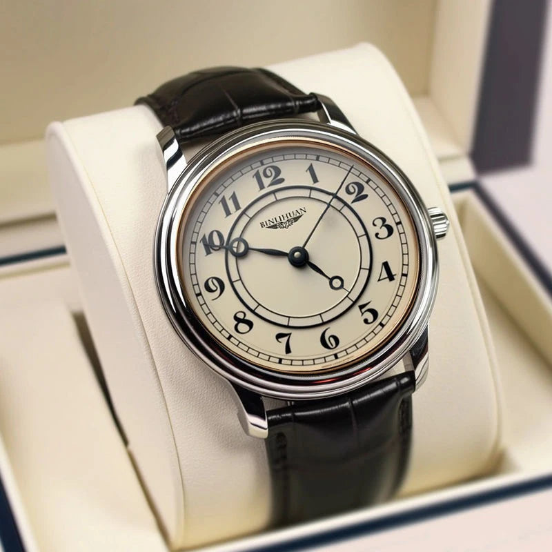 Men Fashion Retro Clock Leather Watch Quartz Analog Business Wristwatch Birthday Gift Daily Decoration