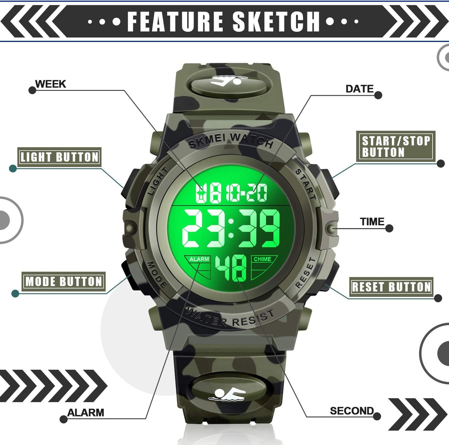 LED 50M Waterproof Kids Digital Sport Watch - Kids Gifts