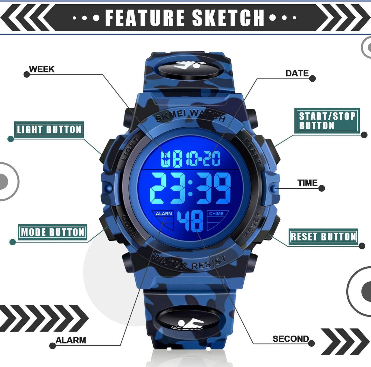 LED 50M Waterproof Kids Digital Sport Watch - Kids Gifts