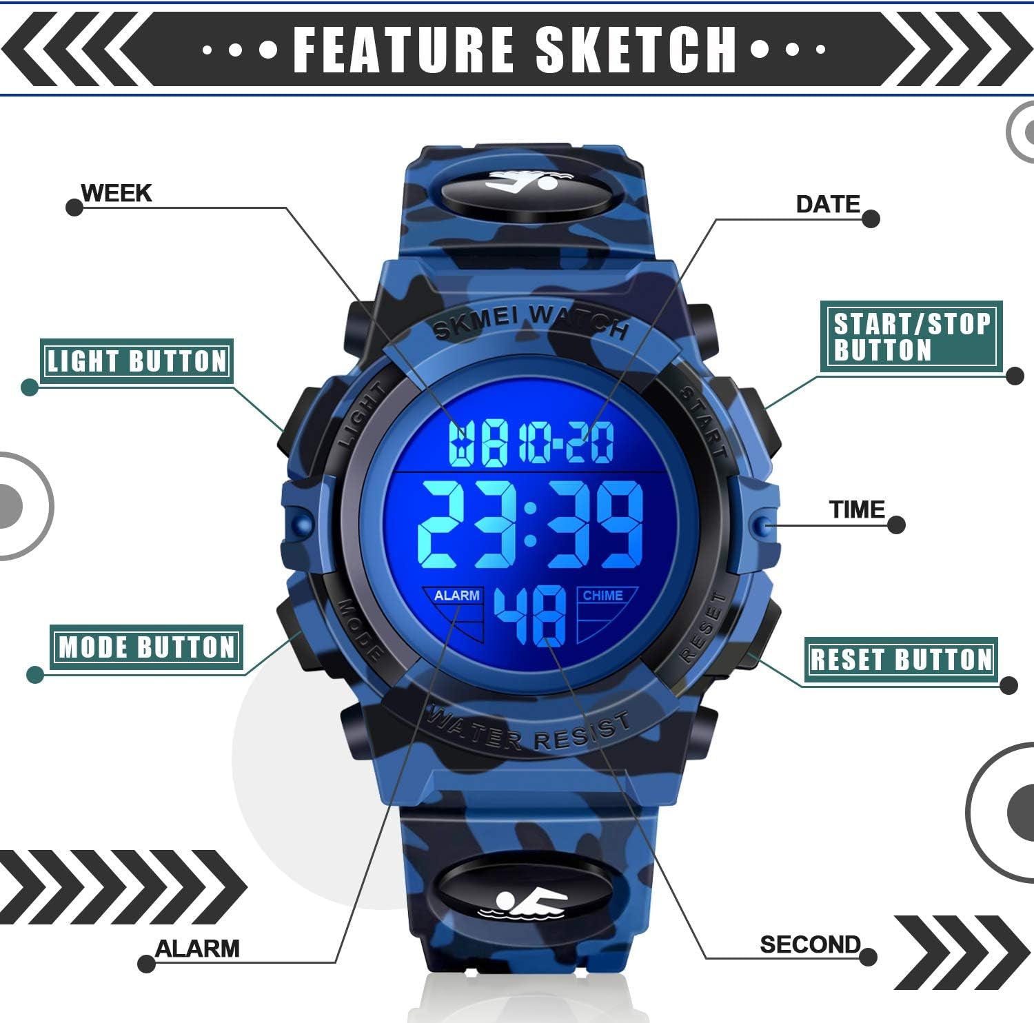 LED 50M Waterproof Kids Digital Sport Watch - Kids Gifts