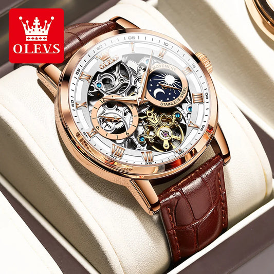 Mens Watches Automatic Mechanical Watch Tourbillon Sport Clock Leather Casual Business Retro Wristwatch Relojes Hombre
