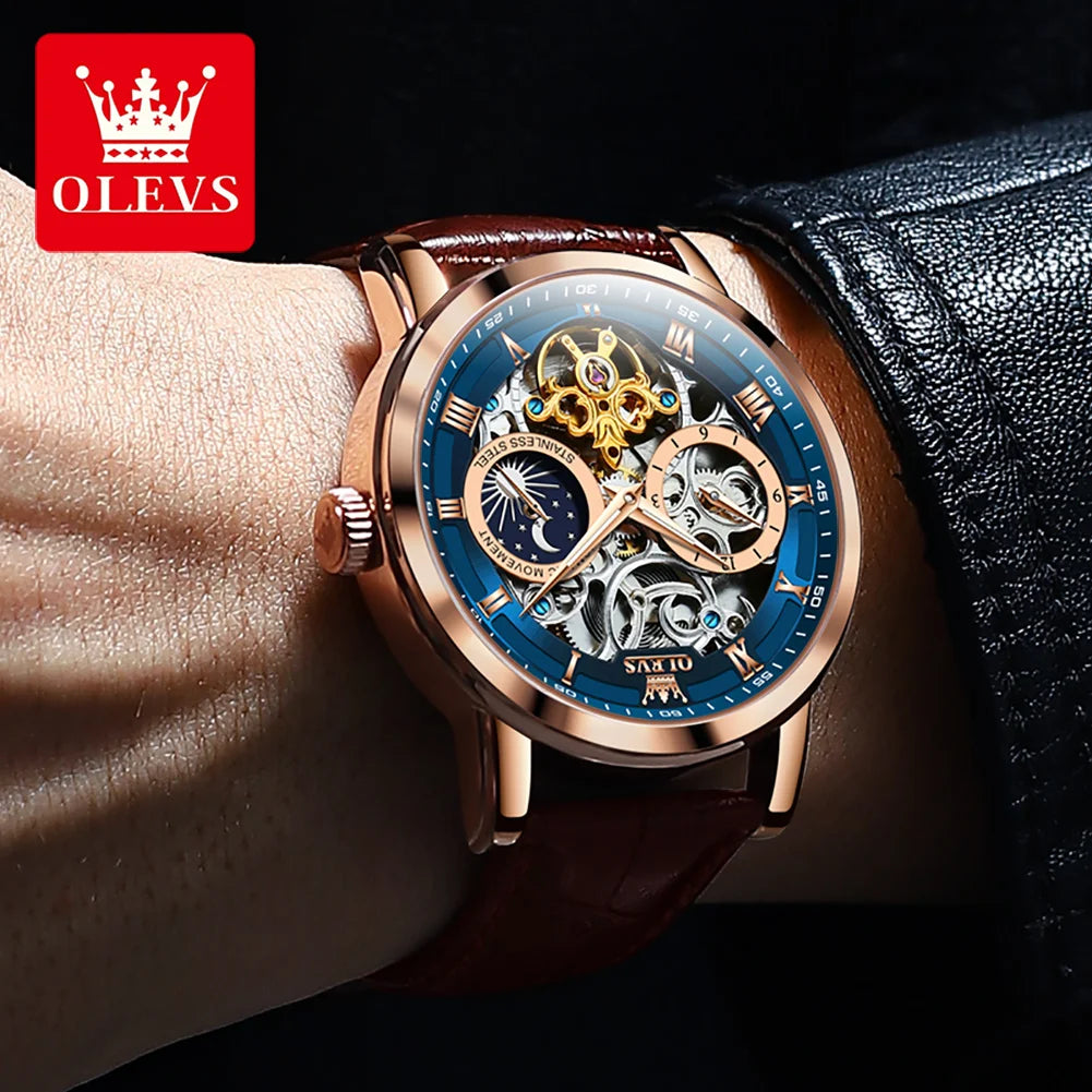 Mens Watches Automatic Mechanical Watch Tourbillon Sport Clock Leather Casual Business Retro Wristwatch Relojes Hombre