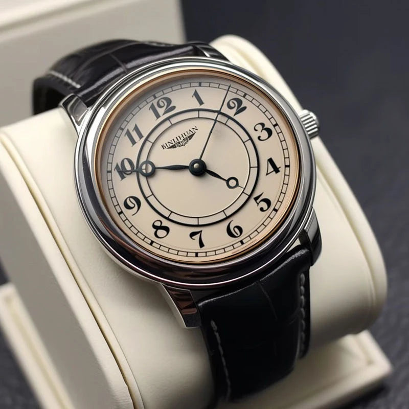 Men Fashion Retro Clock Leather Watch Quartz Analog Business Wristwatch Birthday Gift Daily Decoration
